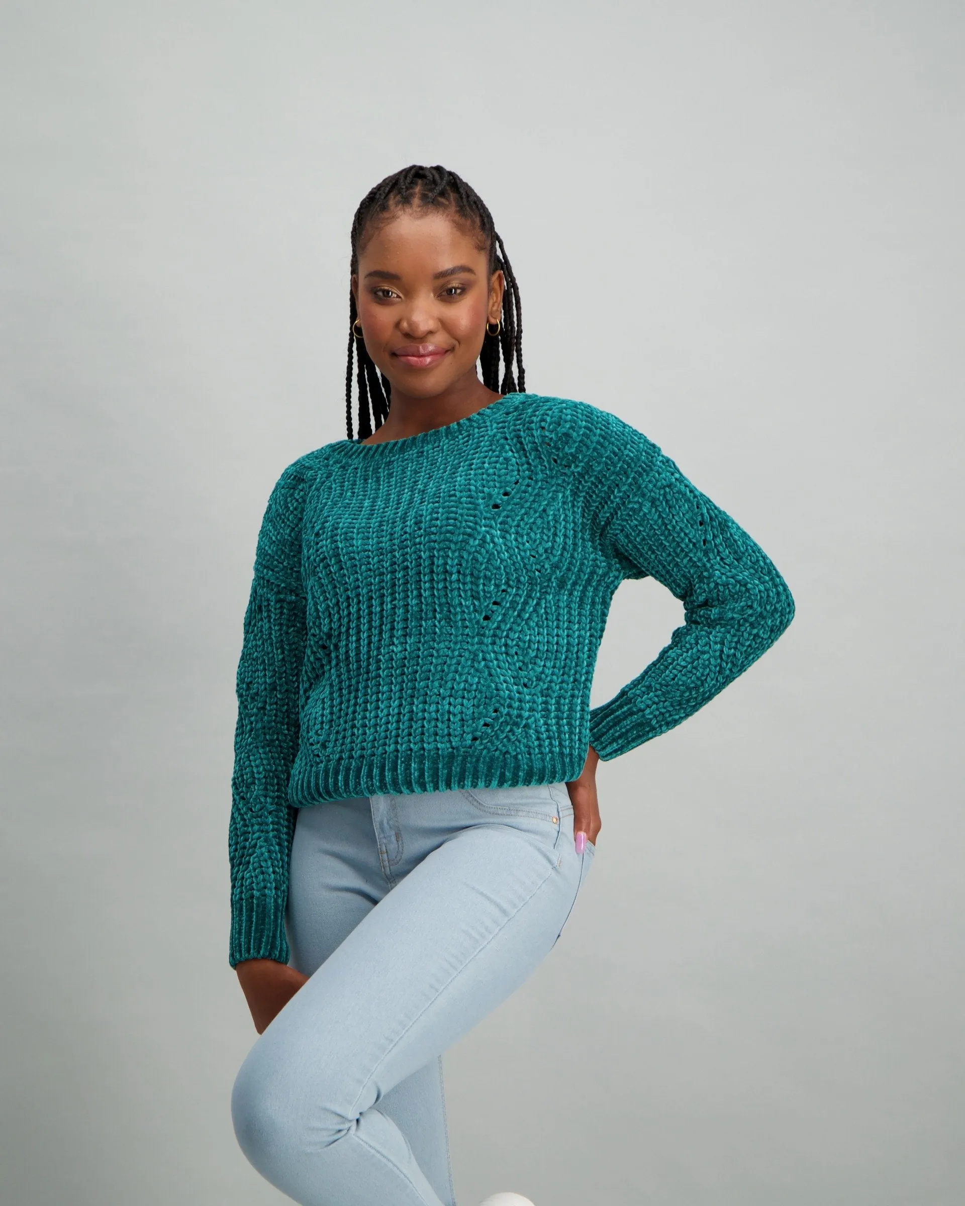 Ladies Chenille Pull Over - Navy /Teal
