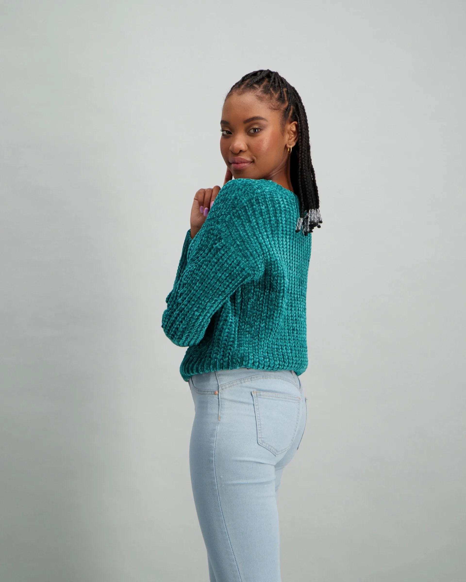 Ladies Chenille Pull Over - Navy /Teal