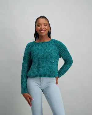 Ladies Chenille Pull Over - Navy /Teal