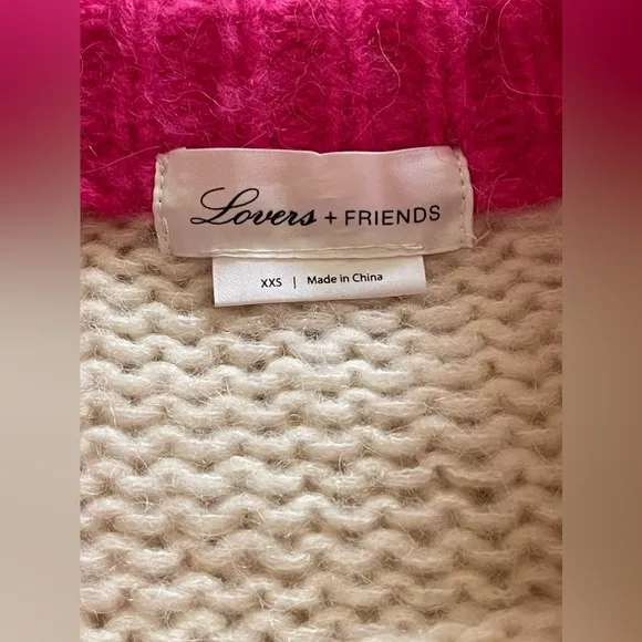 Lovers   Friends Cream &amp; Hot Pink Wool Alpaca Blend Crewneck Sweater Size XXS