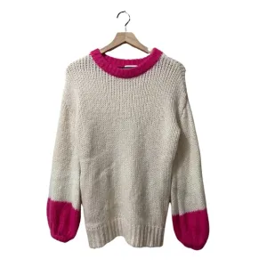 Lovers   Friends Cream &amp; Hot Pink Wool Alpaca Blend Crewneck Sweater Size XXS