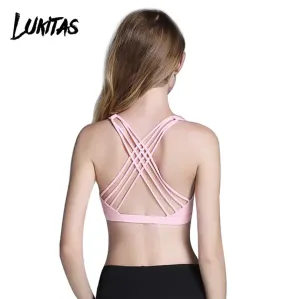 LUKITAS Women Sports Bra Quick Dry High Stretch Top Sport Push Up Fitness  Running Gym Breathable Cross Strap Yoga Bra Vest Tops