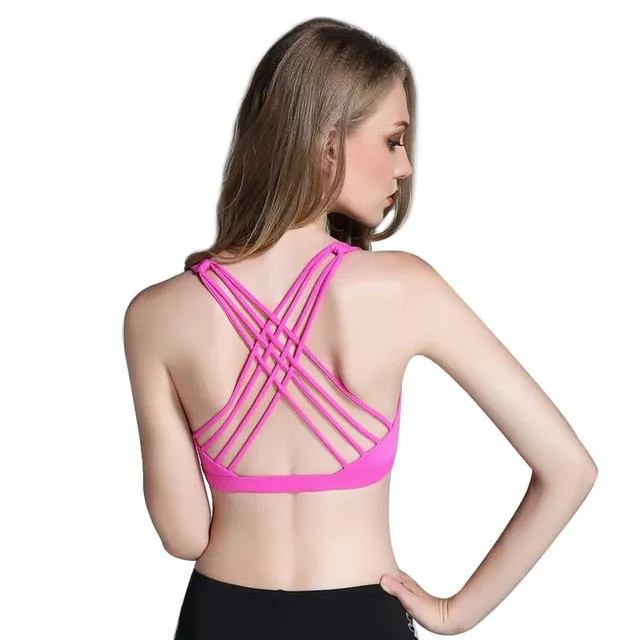 LUKITAS Women Sports Bra Quick Dry High Stretch Top Sport Push Up Fitness  Running Gym Breathable Cross Strap Yoga Bra Vest Tops