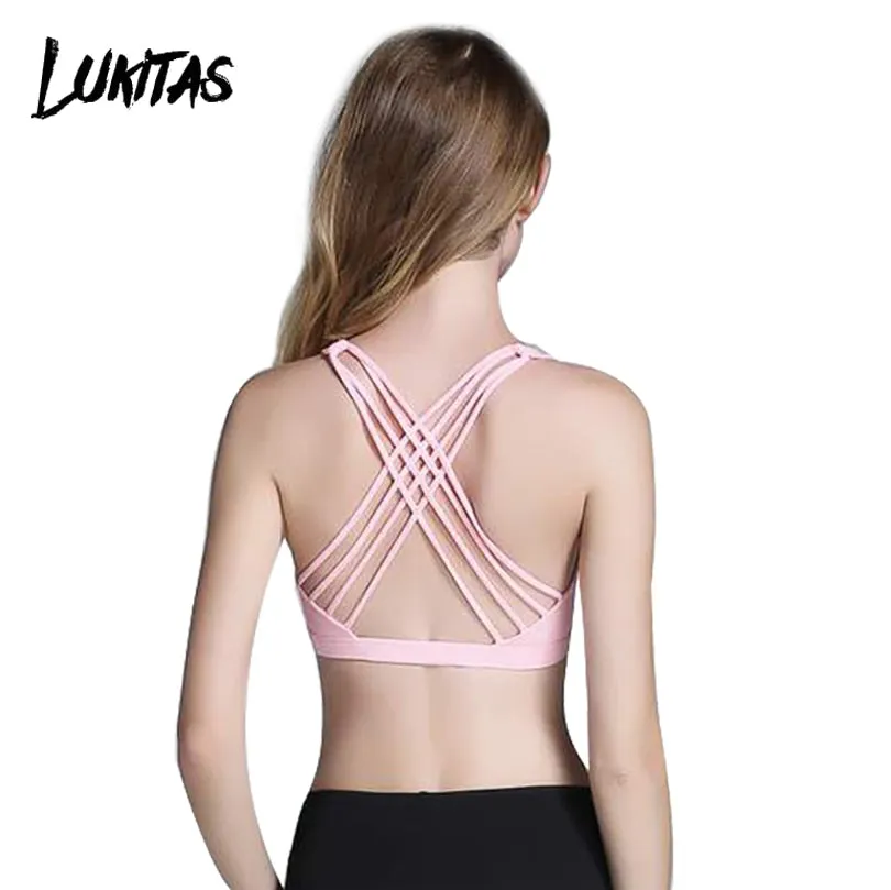 LUKITAS Women Sports Bra Quick Dry High Stretch Top Sport Push Up Fitness  Running Gym Breathable Cross Strap Yoga Bra Vest Tops