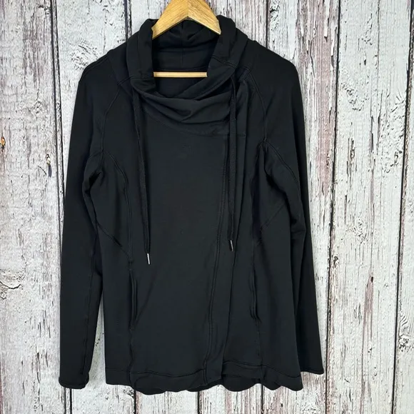 🍋Lululemon Size 8 Coast Easy Wrap Black Jacket Cocoon Modal French Terry Zip Up