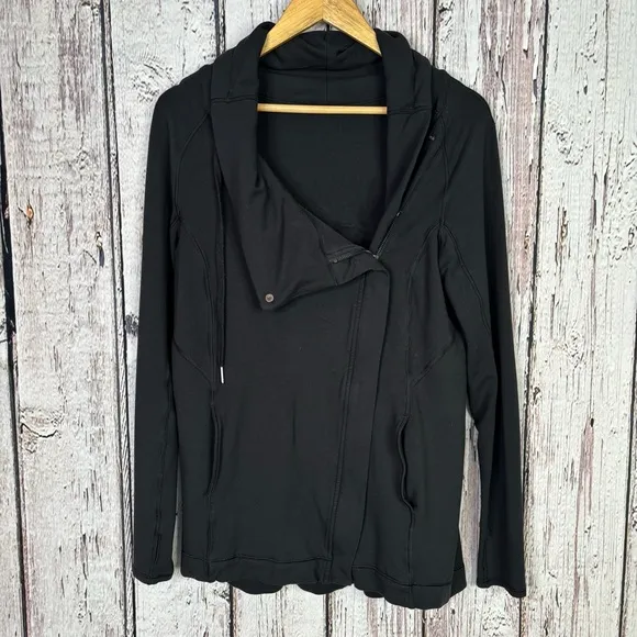 🍋Lululemon Size 8 Coast Easy Wrap Black Jacket Cocoon Modal French Terry Zip Up