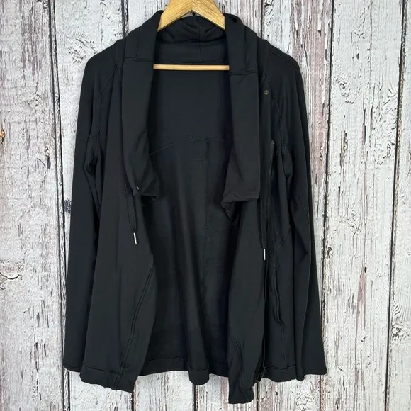 🍋Lululemon Size 8 Coast Easy Wrap Black Jacket Cocoon Modal French Terry Zip Up