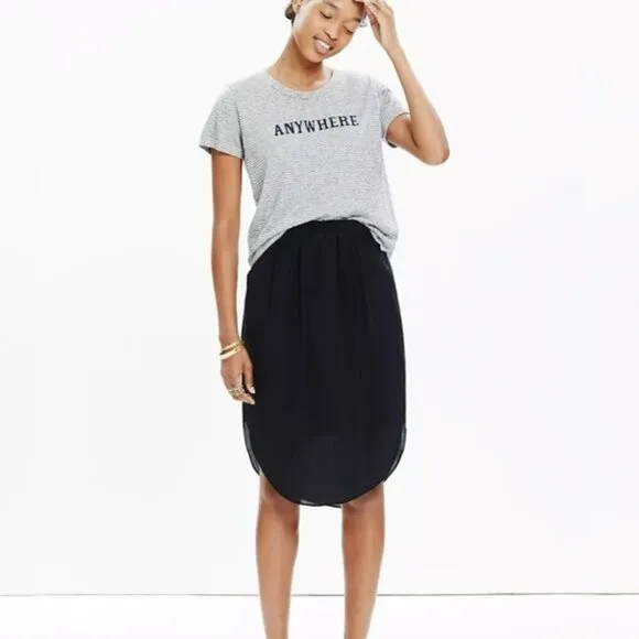 Madewell Black 100% Silk Mid-length Straight Island Skirt Elastic Waist XS