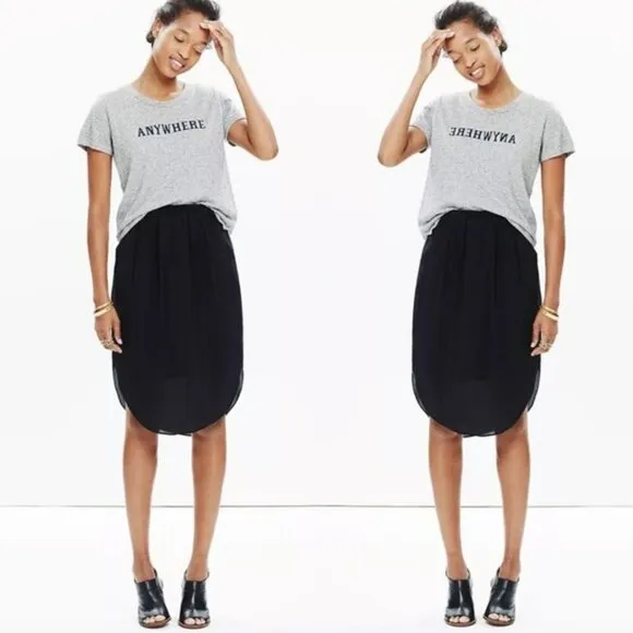 Madewell Black 100% Silk Mid-length Straight Island Skirt Elastic Waist XS