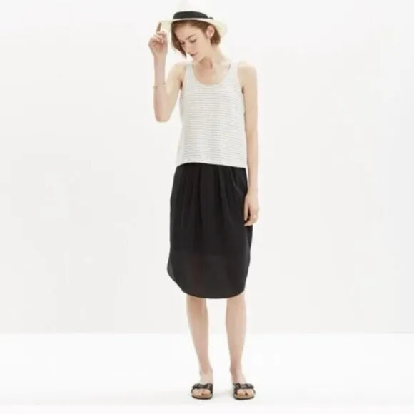 Madewell Black 100% Silk Mid-length Straight Island Skirt Elastic Waist XS