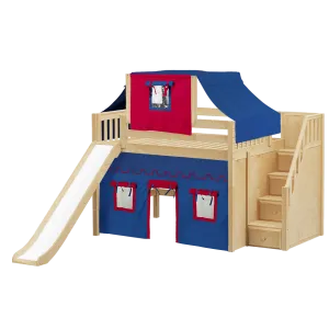 Maxtrix Full Mid Loft Bed with Stairs, Curtain, Top Tent   Slide