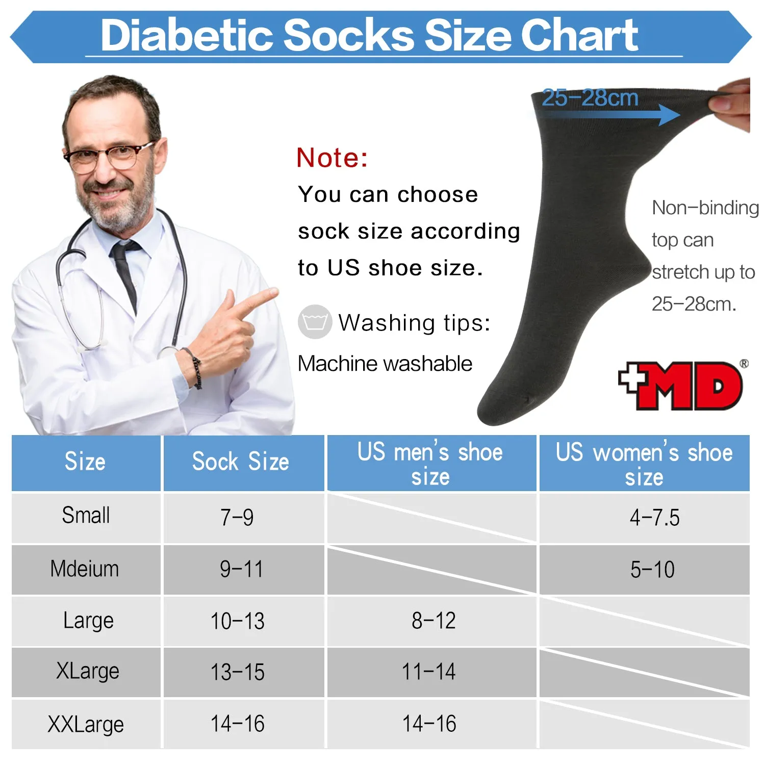 MD Cotton Non-Binding Crew Socks with Seamless Toe and Cushion Sole (2 Pairs)