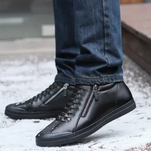 Men Boots Warm Plush Mens Men Snow Boots Zipper Male Ankle Boots Black Cotton Inside Men Shoes