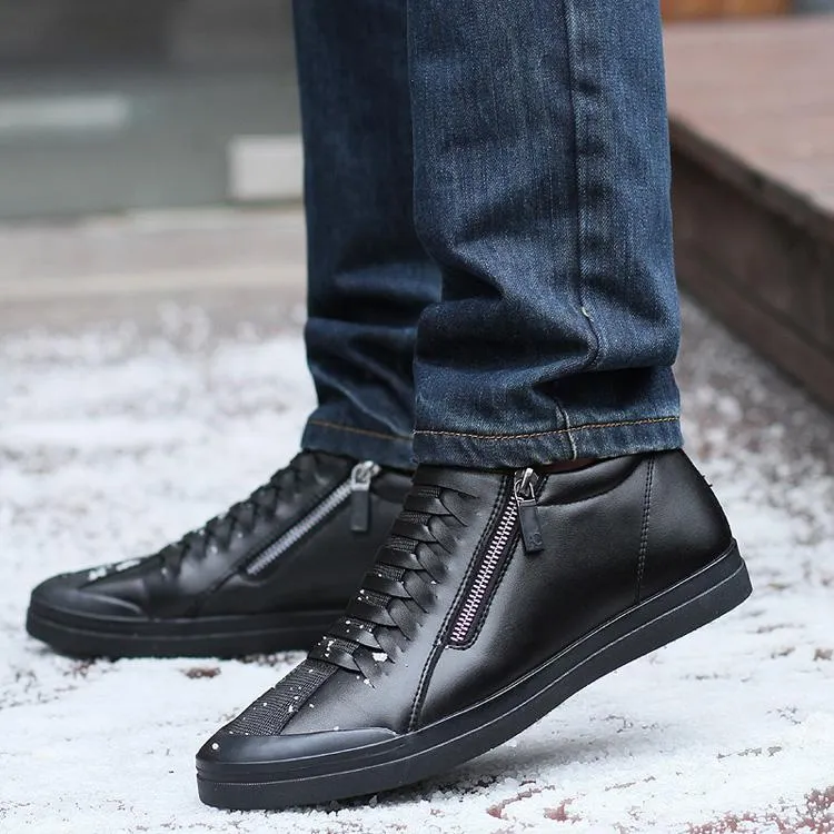 Men Boots Warm Plush Mens Men Snow Boots Zipper Male Ankle Boots Black Cotton Inside Men Shoes