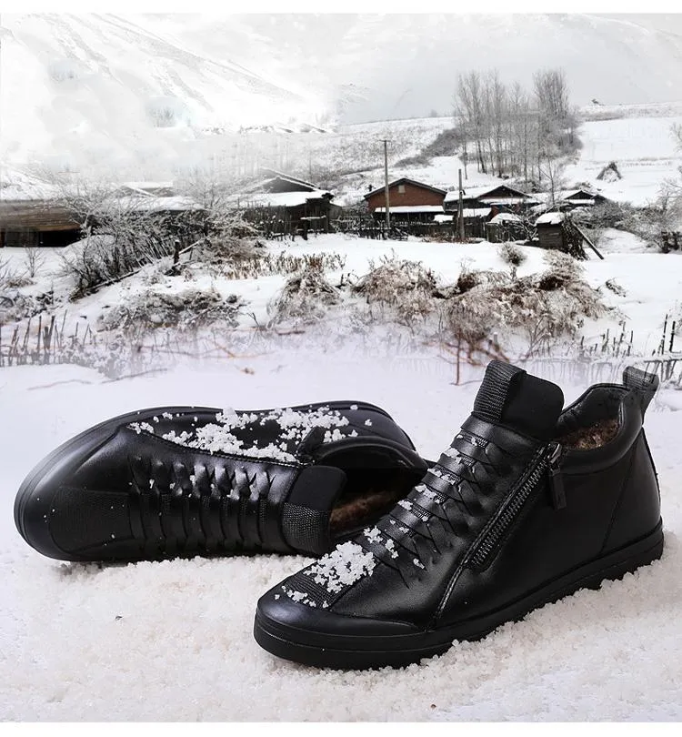 Men Boots Warm Plush Mens Men Snow Boots Zipper Male Ankle Boots Black Cotton Inside Men Shoes