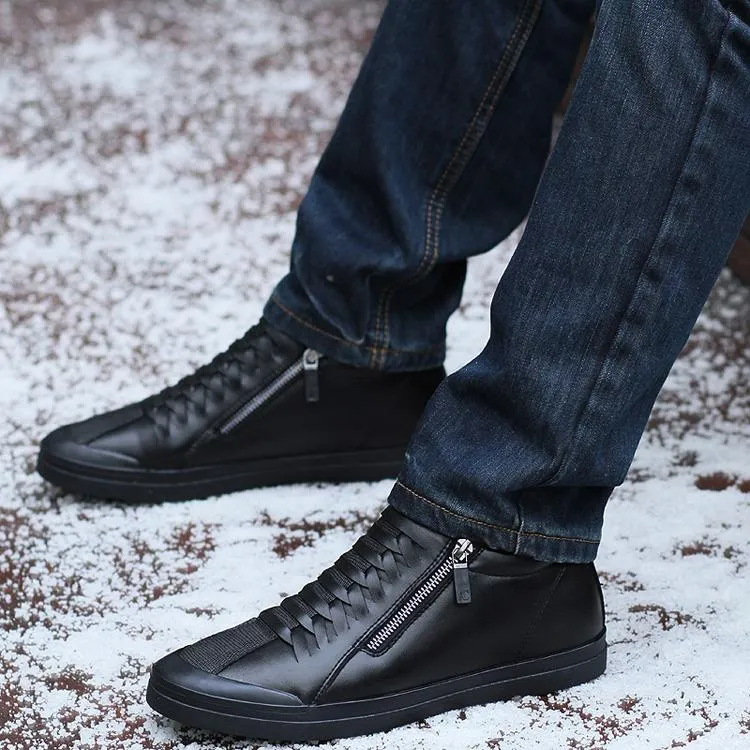 Men Boots Warm Plush Mens Men Snow Boots Zipper Male Ankle Boots Black Cotton Inside Men Shoes