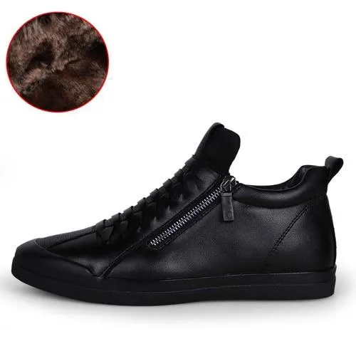 Men Boots Warm Plush Mens Men Snow Boots Zipper Male Ankle Boots Black Cotton Inside Men Shoes