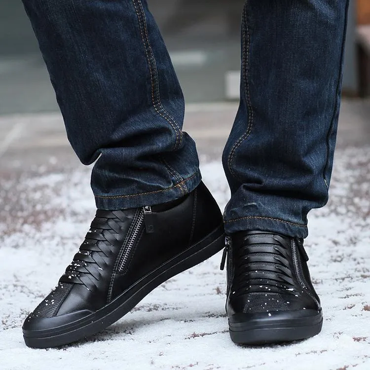 Men Boots Warm Plush Mens Men Snow Boots Zipper Male Ankle Boots Black Cotton Inside Men Shoes