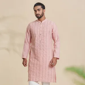 Mens Orange Embroidery Panjabi