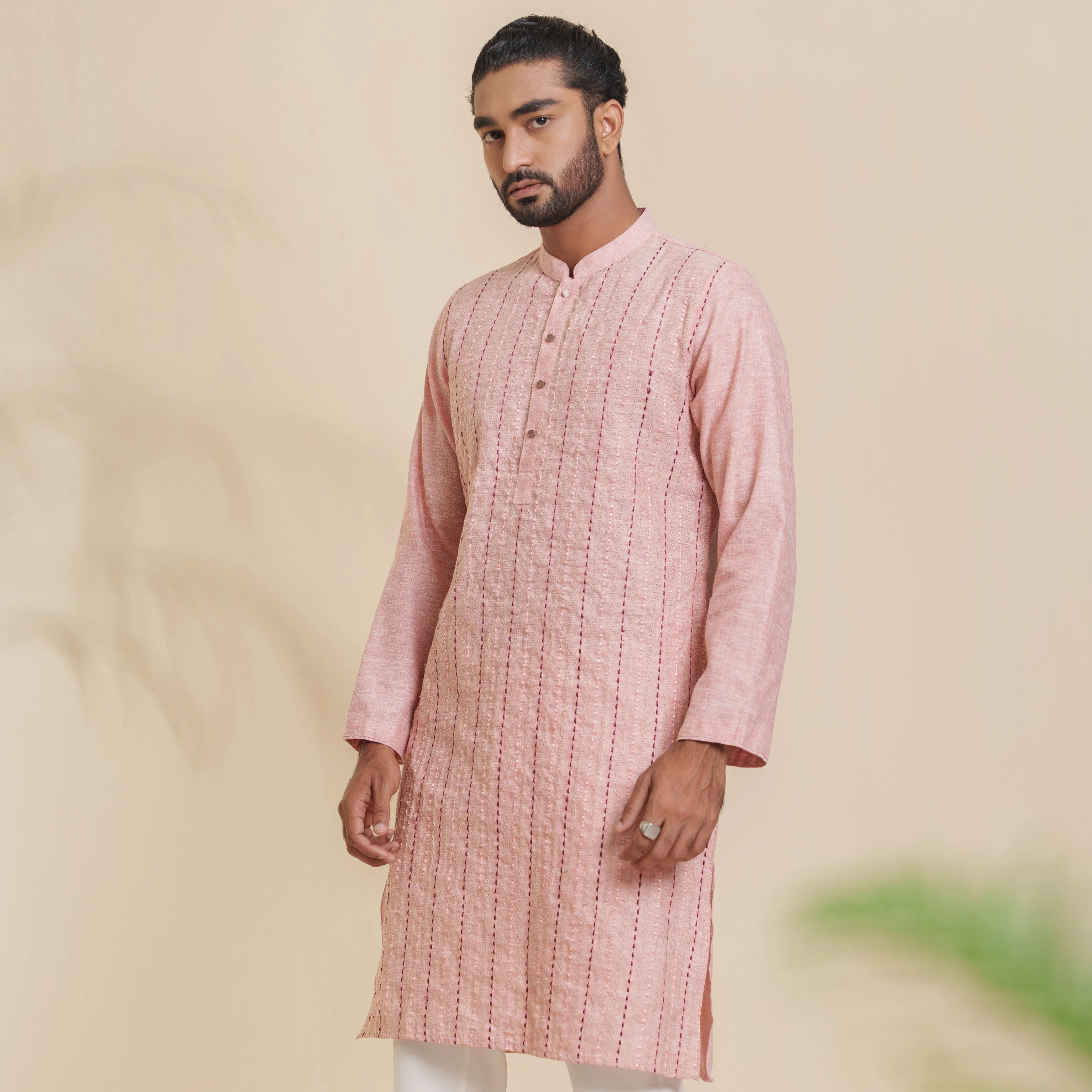 Mens Orange Embroidery Panjabi