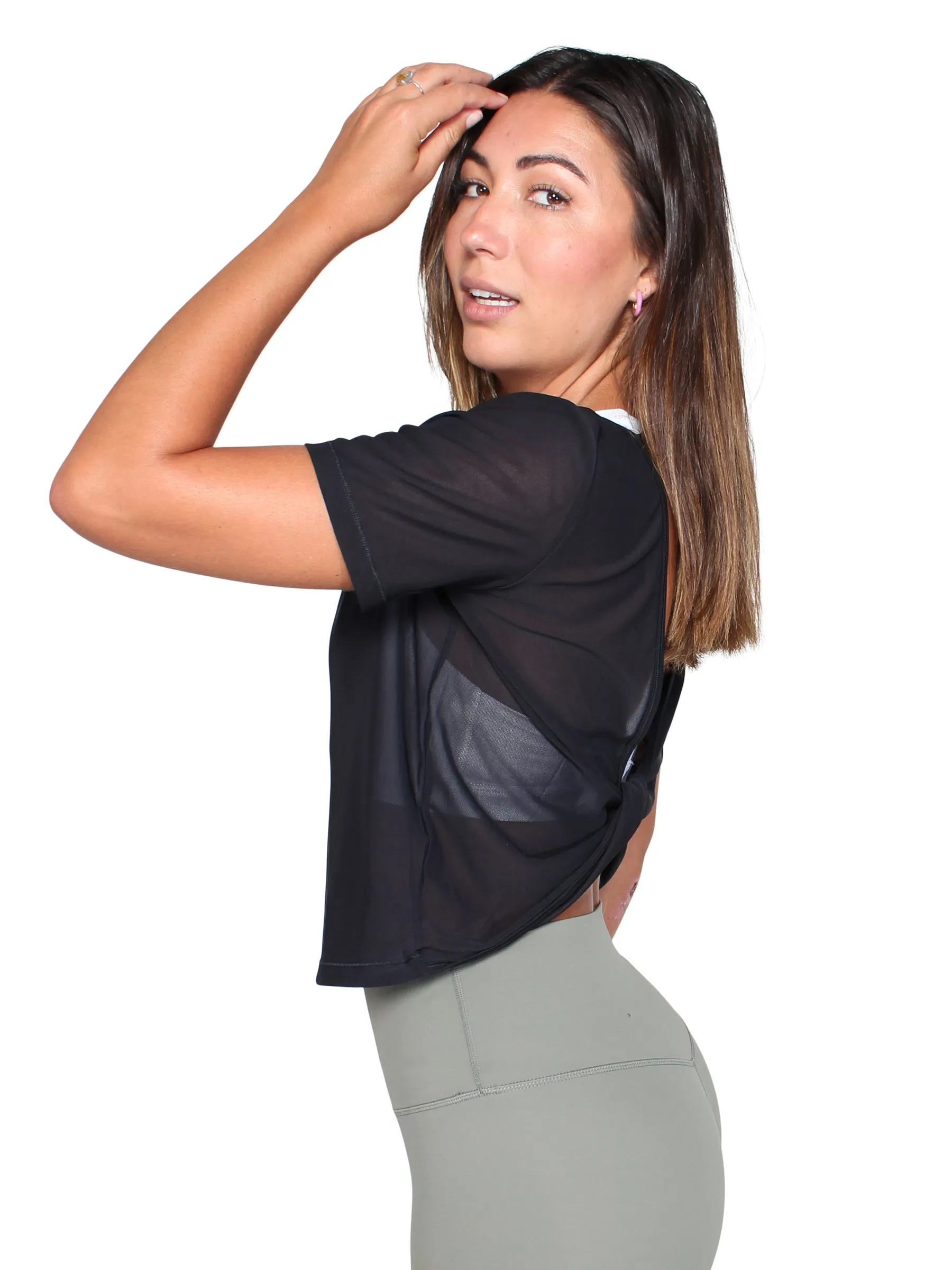 Mesh Open Back Sport Top - Black