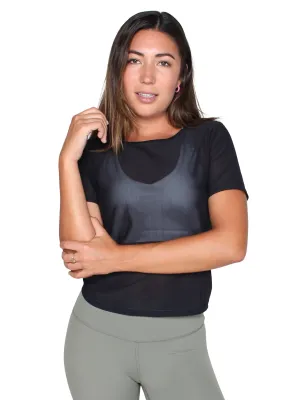 Mesh Open Back Sport Top - Black