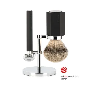 MÜHLE HEXAGON 3 Pc. Shaving Set, Silvertip Badger / Safety Razor, Graphite