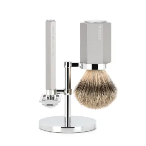 MÜHLE HEXAGON 3 Pc. Shaving Set, Silvertip Badger / Safety Razor, Pure
