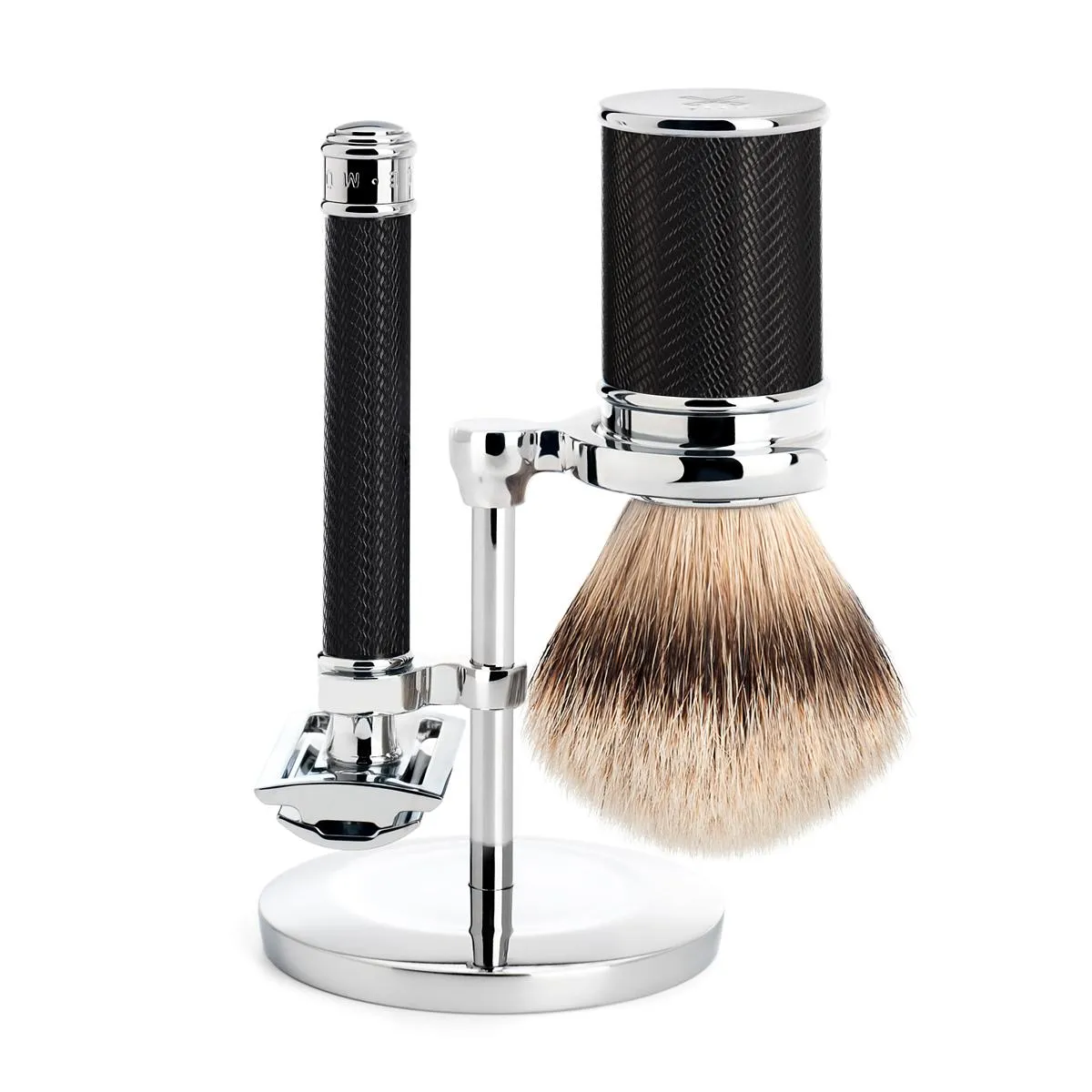 MÜHLE TRADITIONAL 3 Pc. Shaving Set, Silvertip Badger / Safety Razor, Closed Comb, Black/Chrome