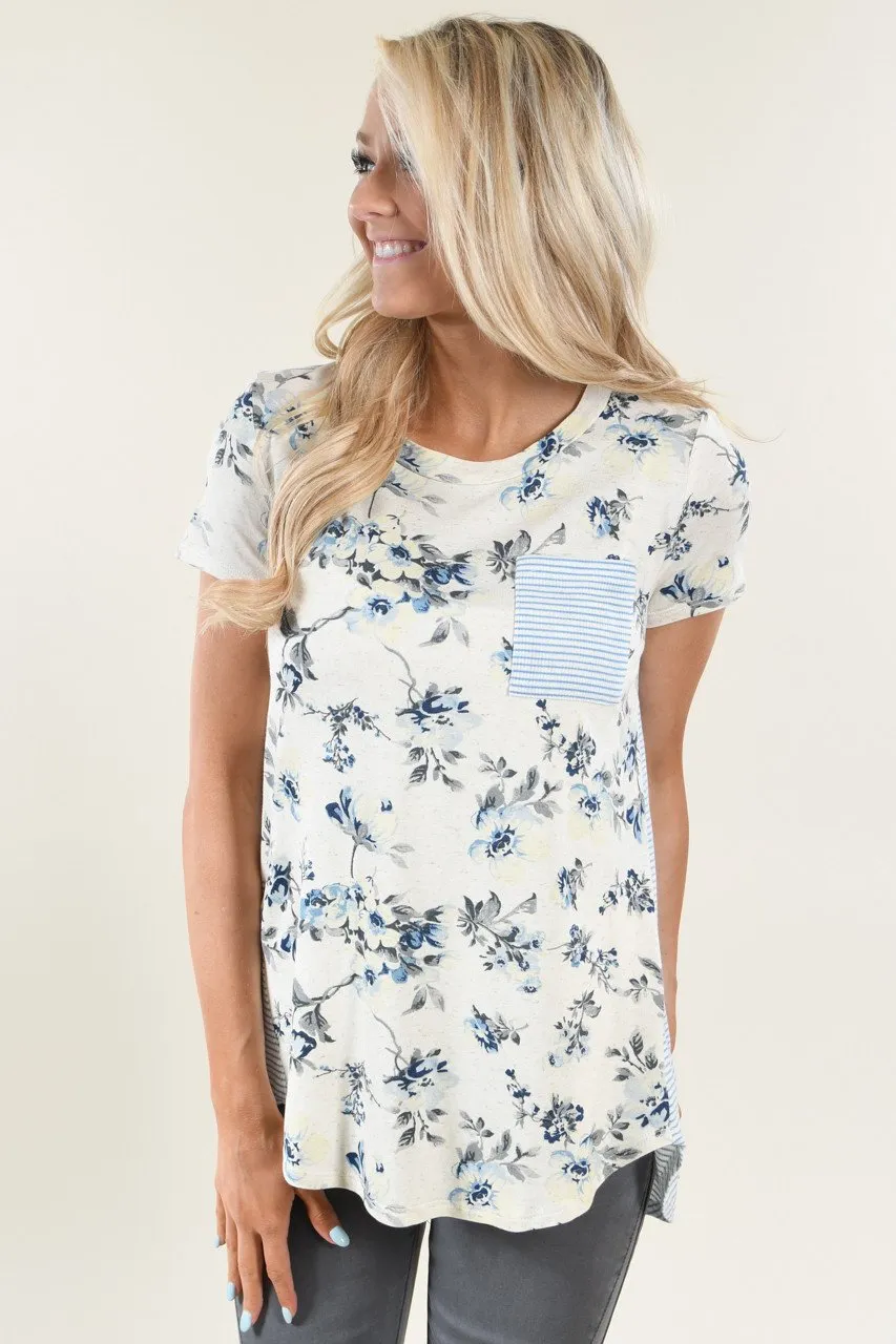 Mint Floral & Stripes Top