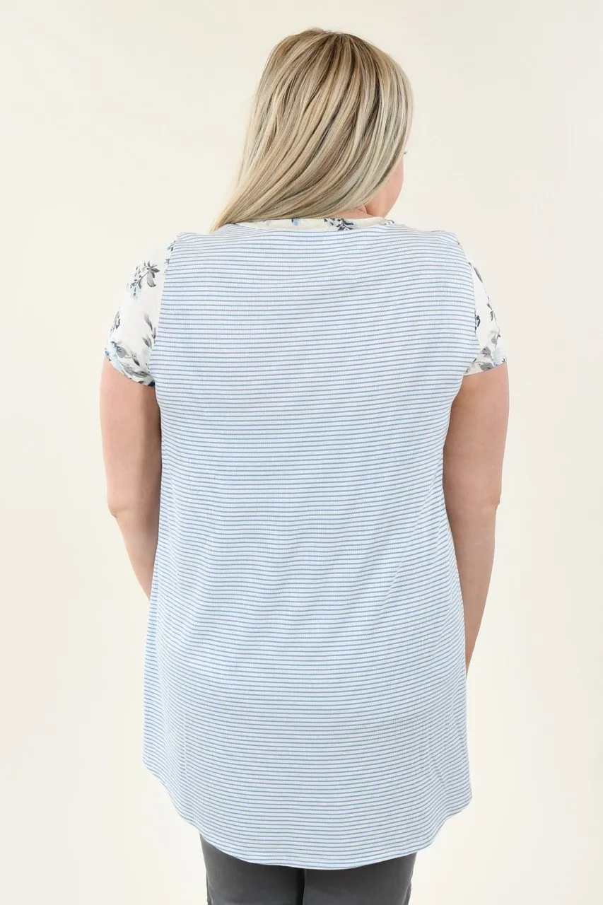 Mint Floral & Stripes Top