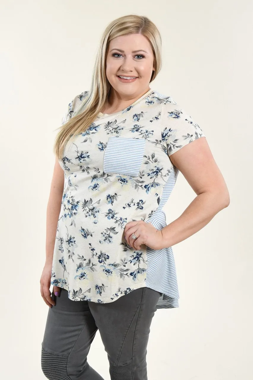 Mint Floral & Stripes Top