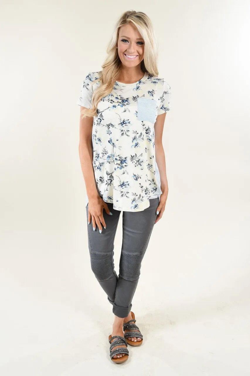 Mint Floral & Stripes Top