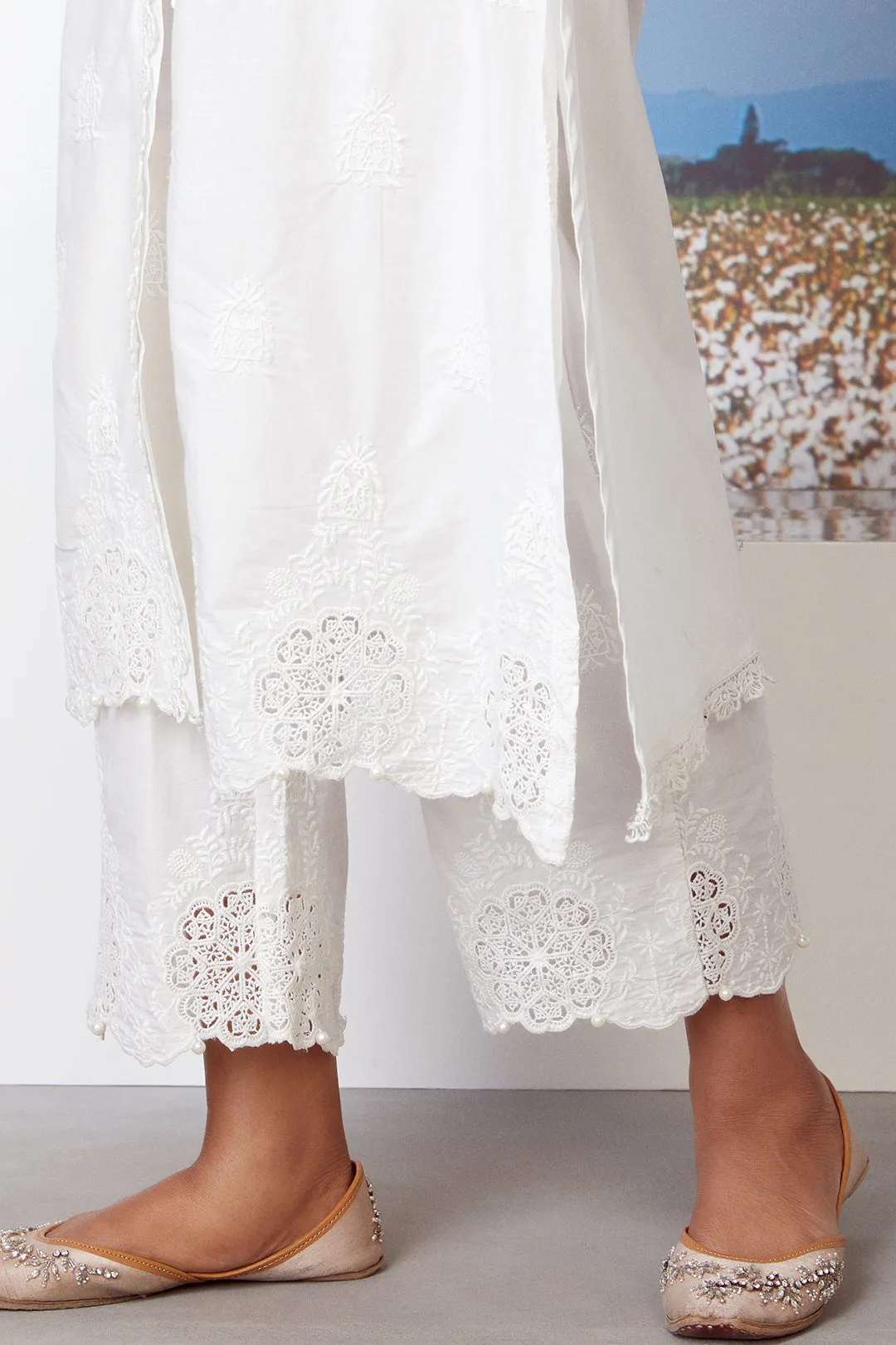 Mulmul Cotton Oracle White Kurta With Oracle White Palazzo