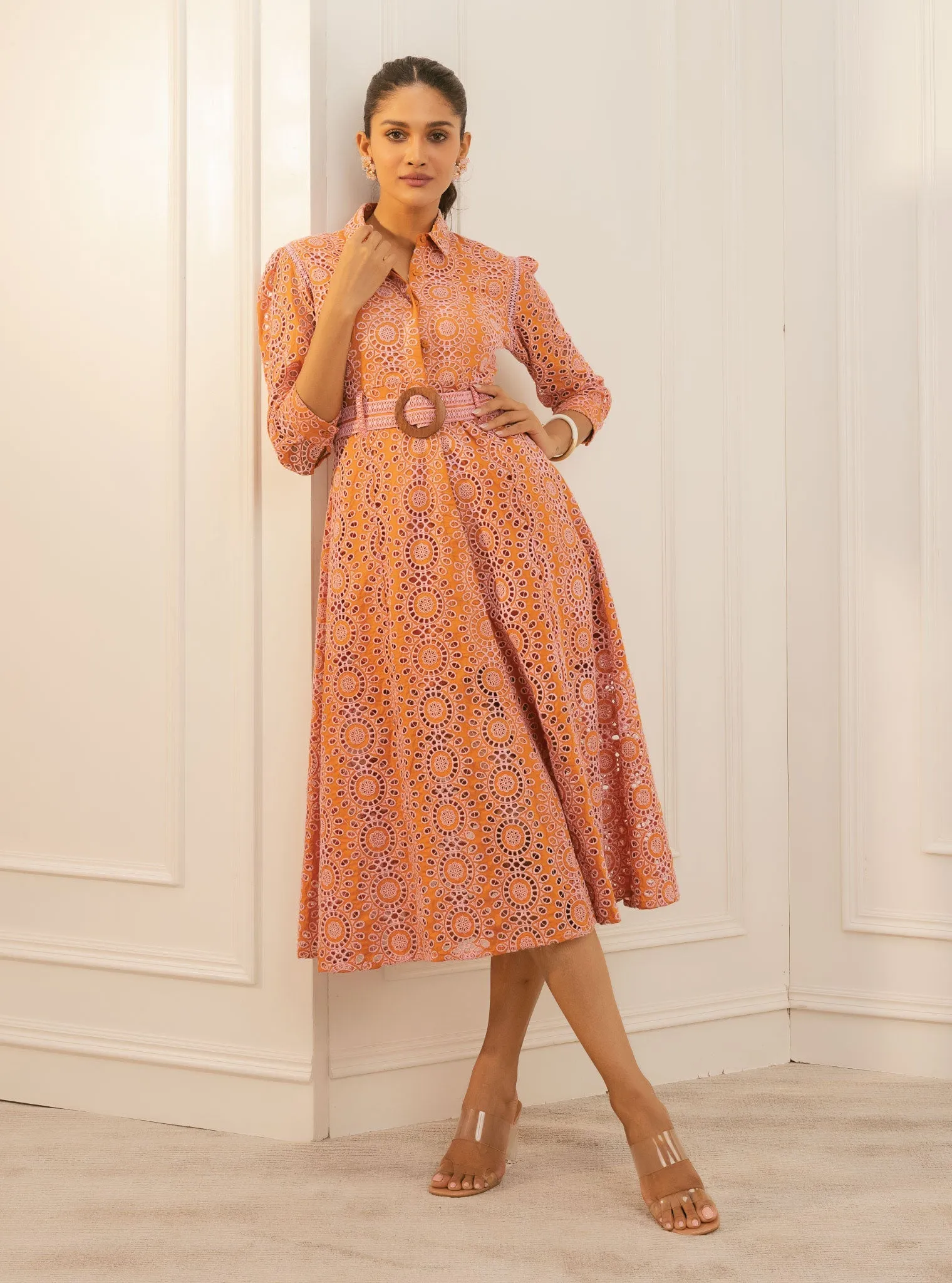 Mulmul Cotton Remy Orange Dress