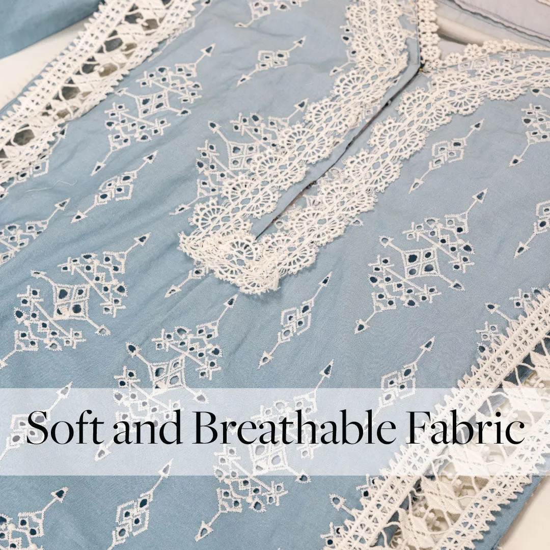 Mulmul Cotton Suria Blue Kurta With Suria Blue Pant