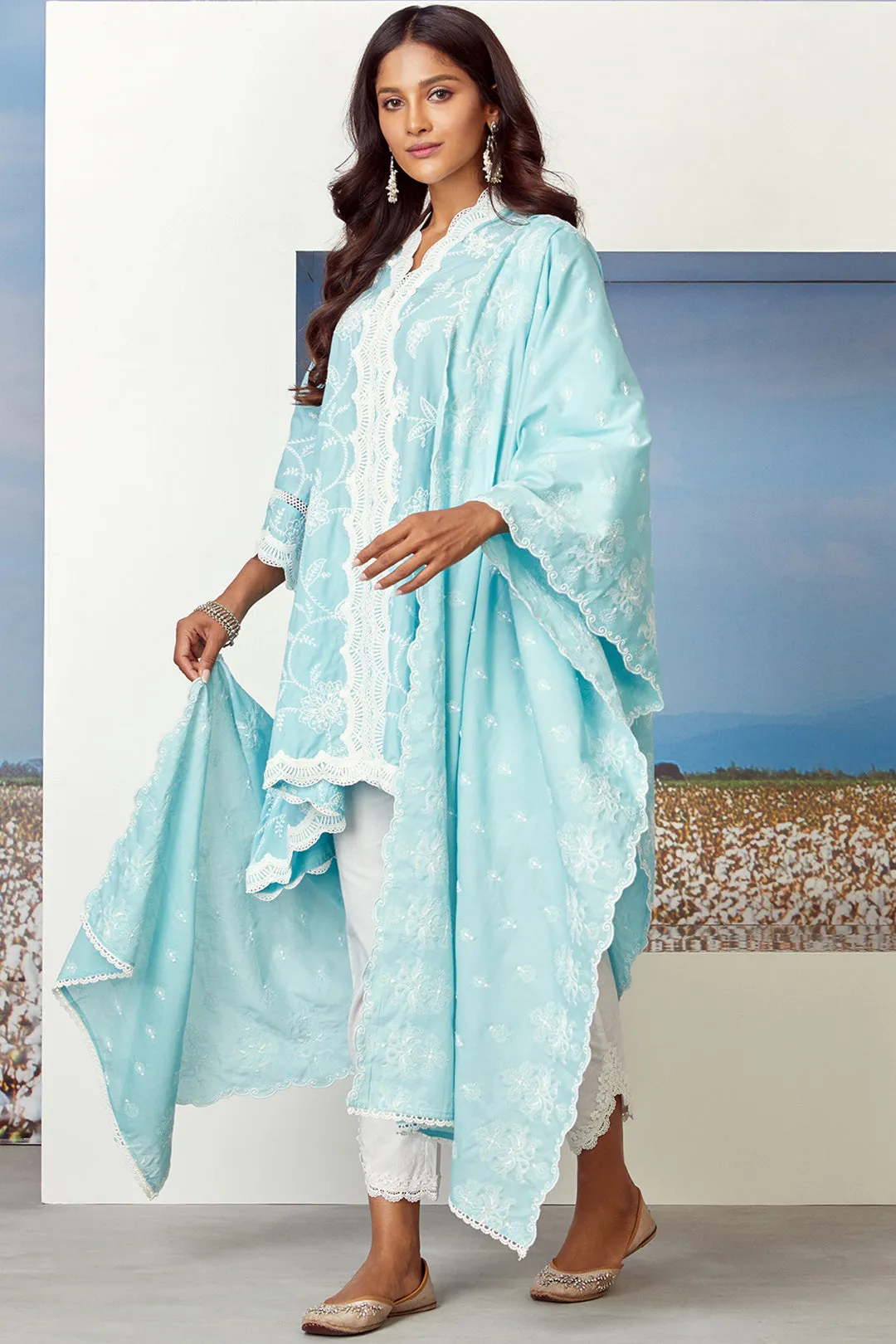 Mulmul Cotton Tiffany Turq Kurta