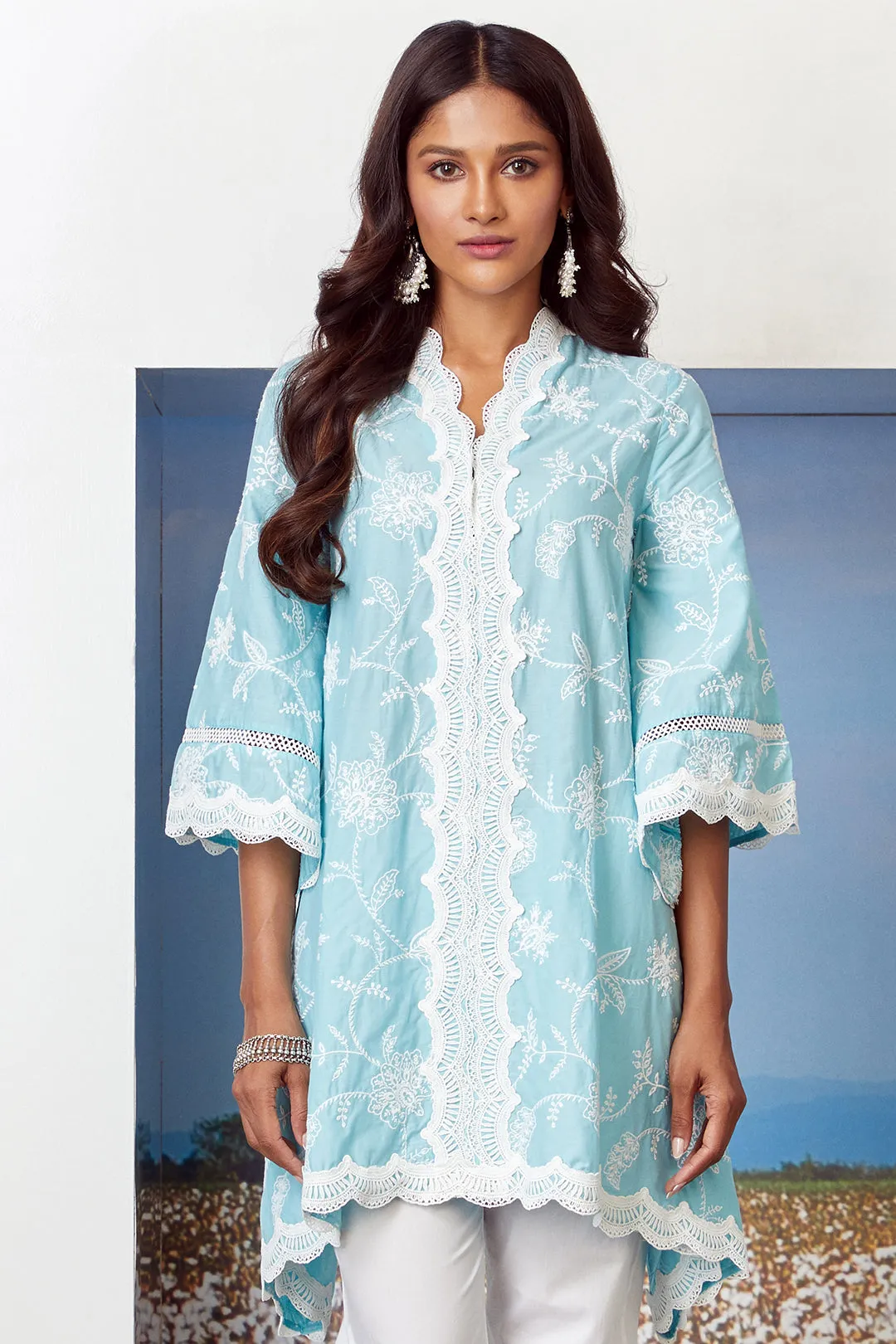 Mulmul Cotton Tiffany Turq Kurta