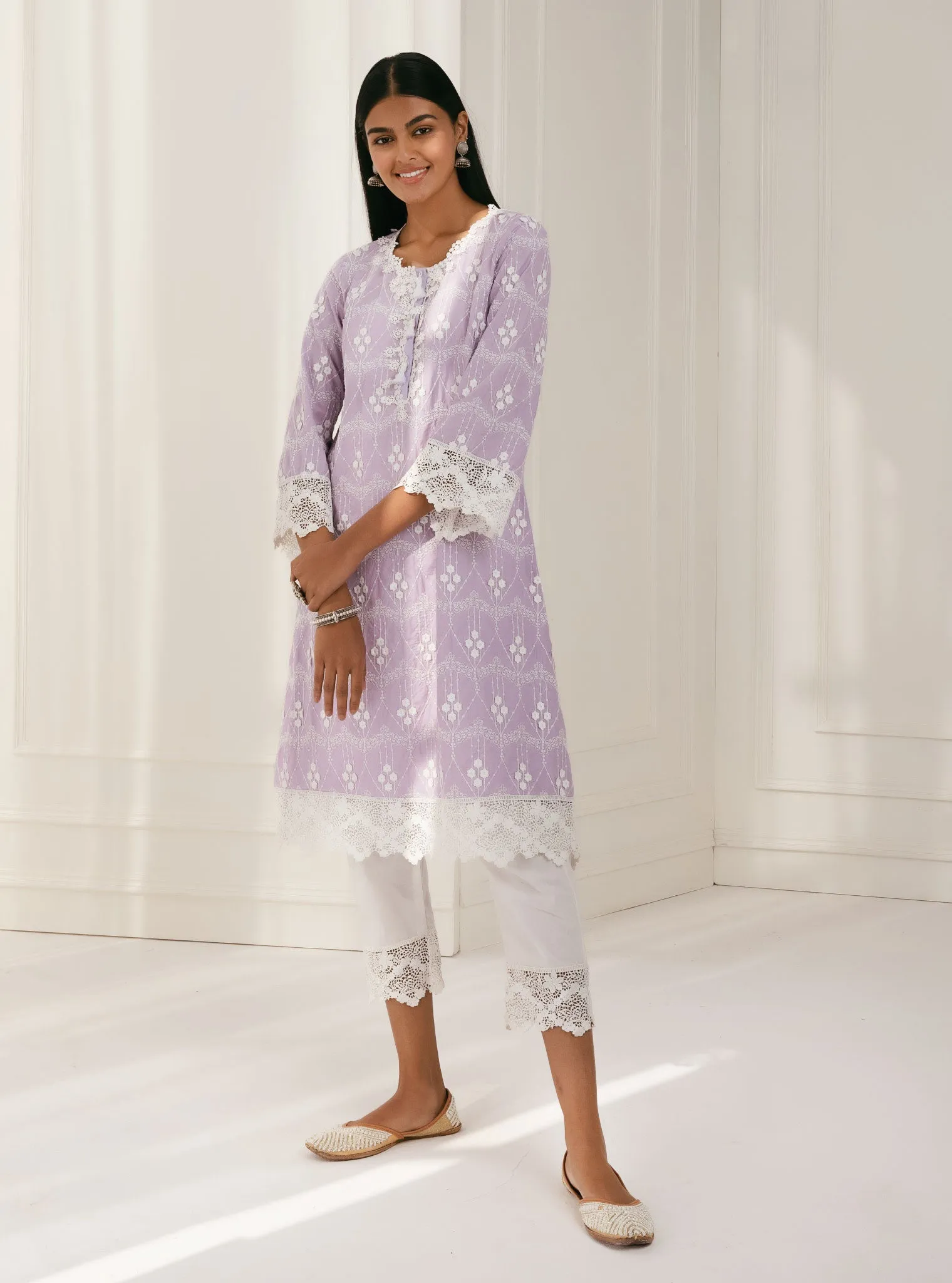 Mulmul Cotton Tirchy Lilac Kurta