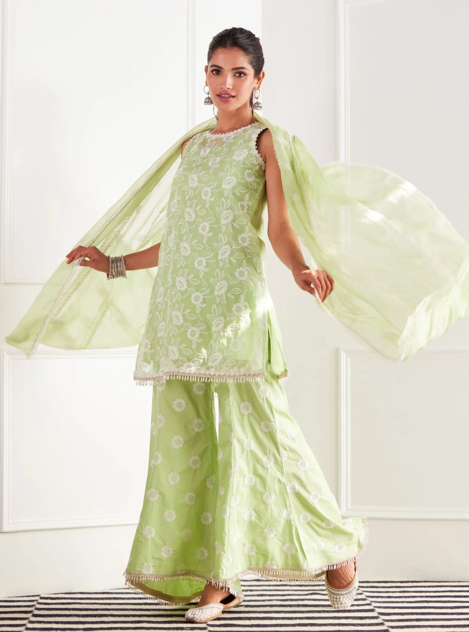 Mulmul Organza Orla Green Dupatta