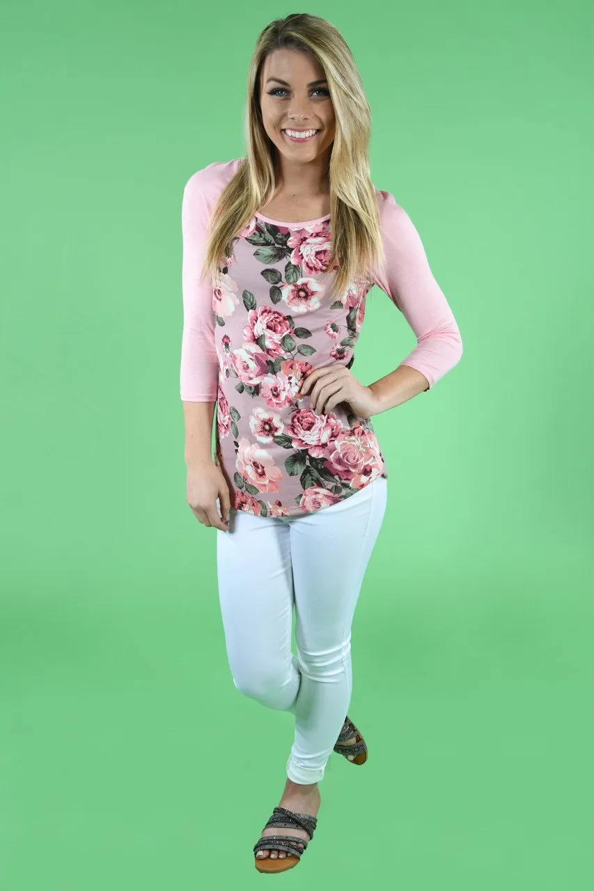 My Favorite Floral 3/4 Sleeve Top - Blush
