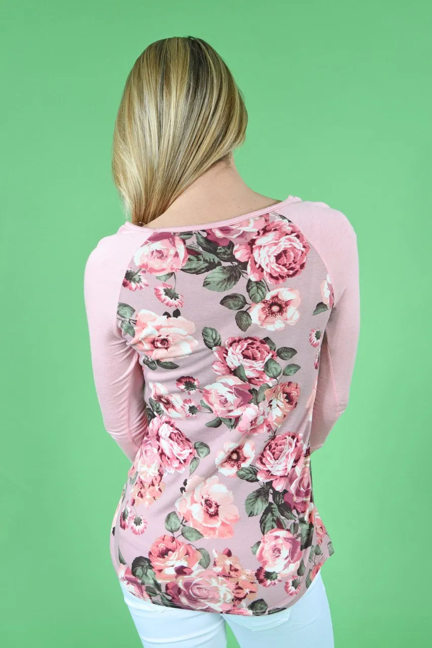 My Favorite Floral 3/4 Sleeve Top - Blush