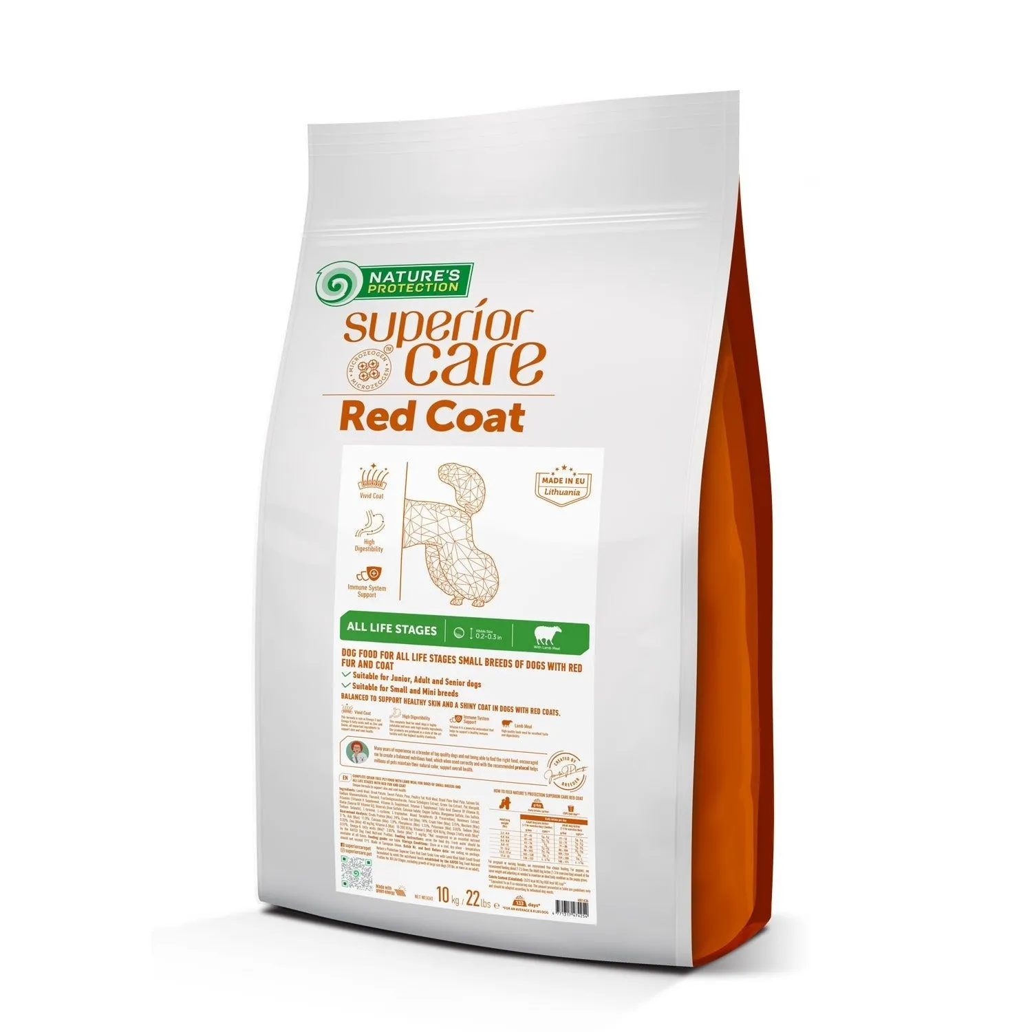Natures protection superior care dry grain free pet food with lamb for small breed dogs of all life stages with red coat