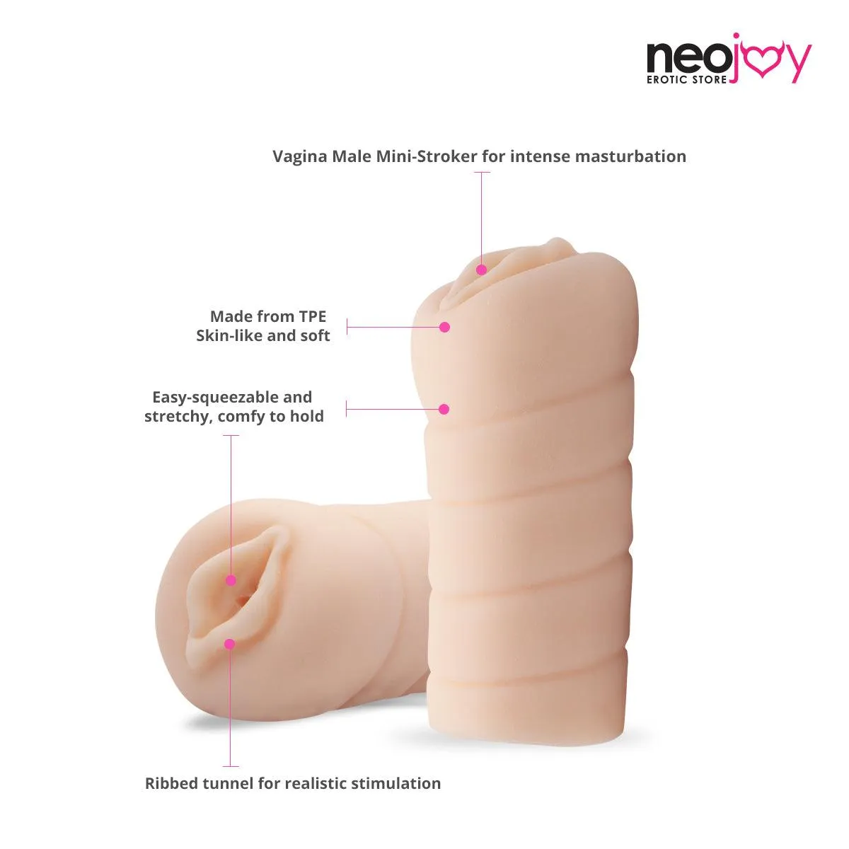 Neojoy Anal Opening Stroker Sex Doll TPE Realistic Vagina & Ass - Flesh - 4.3 inch - 11cm