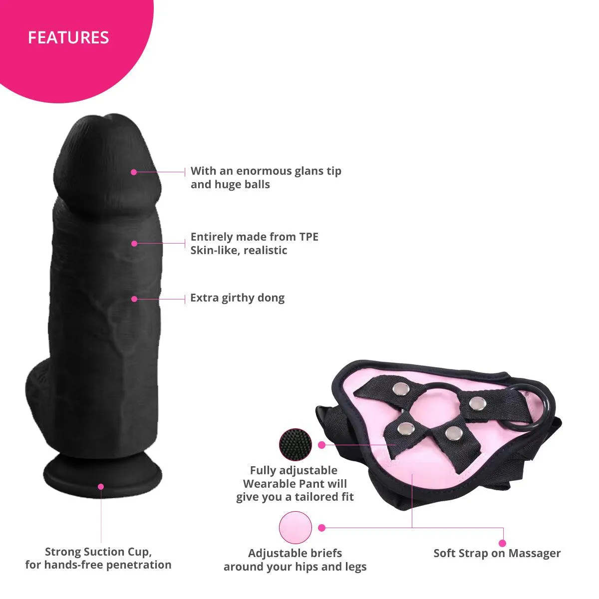 Neojoy Bigger Bad Boy Dildo With Strap-On - Dong Gay Sex Toy - Black - 25.5cm - 10 inch