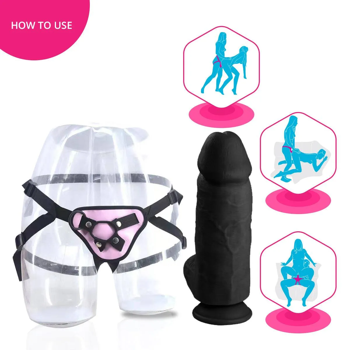 Neojoy Bigger Bad Boy Dildo With Strap-On - Dong Gay Sex Toy - Black - 25.5cm - 10 inch