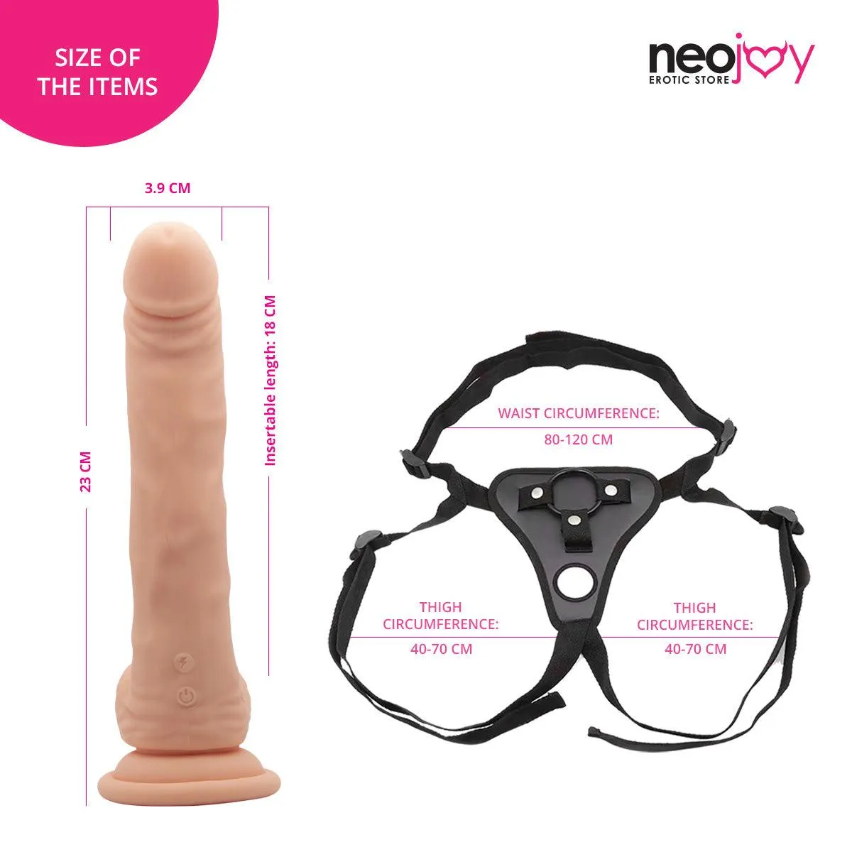 Neojoy - Biggy Vibrating Dildo With Strap-On Dong Harness - Flesh - 23cm - 9.1 inch