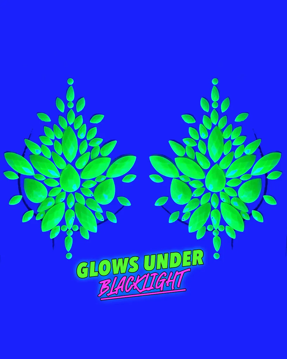 Neon Yellow Black Light Jewel Pasties