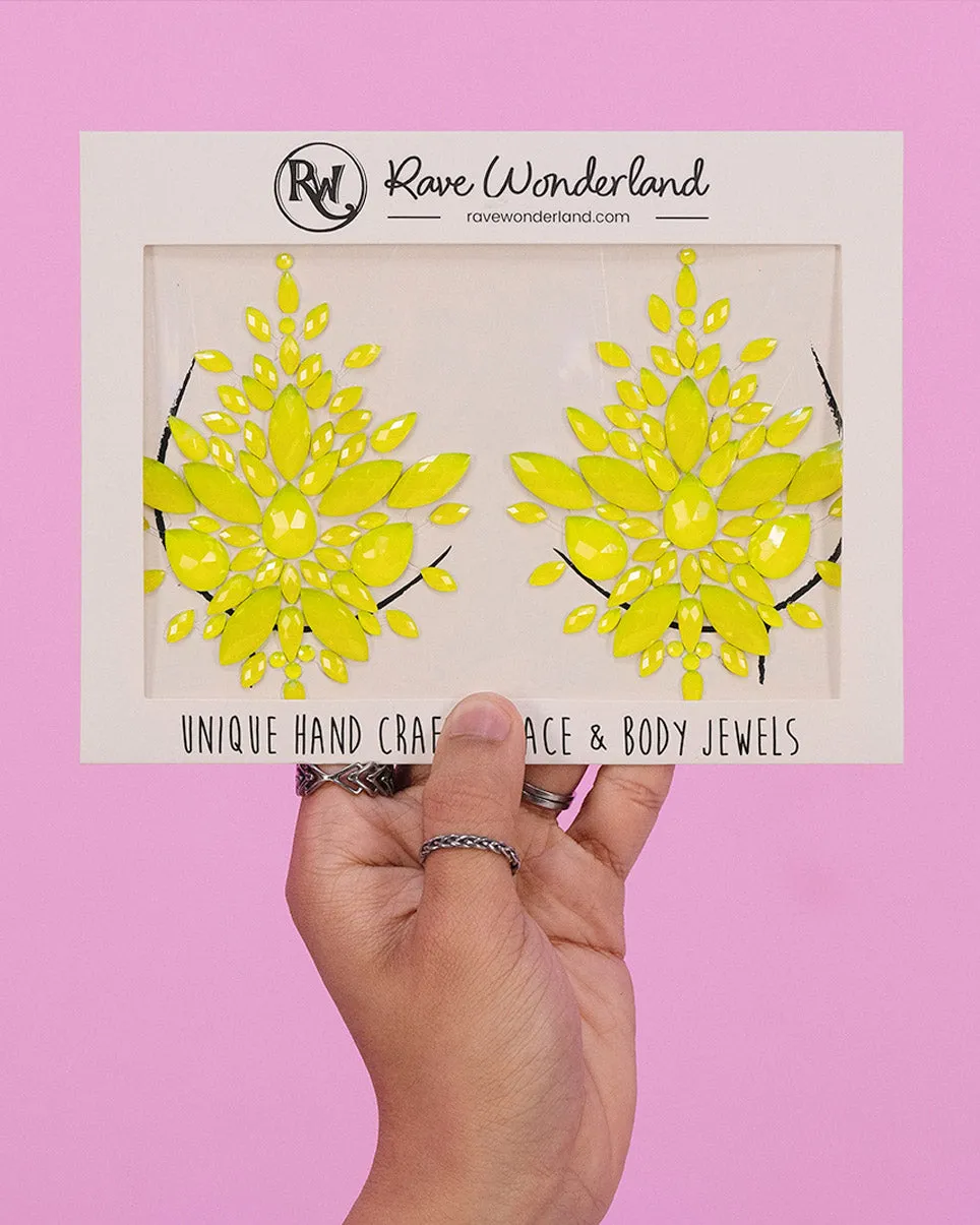 Neon Yellow Black Light Jewel Pasties