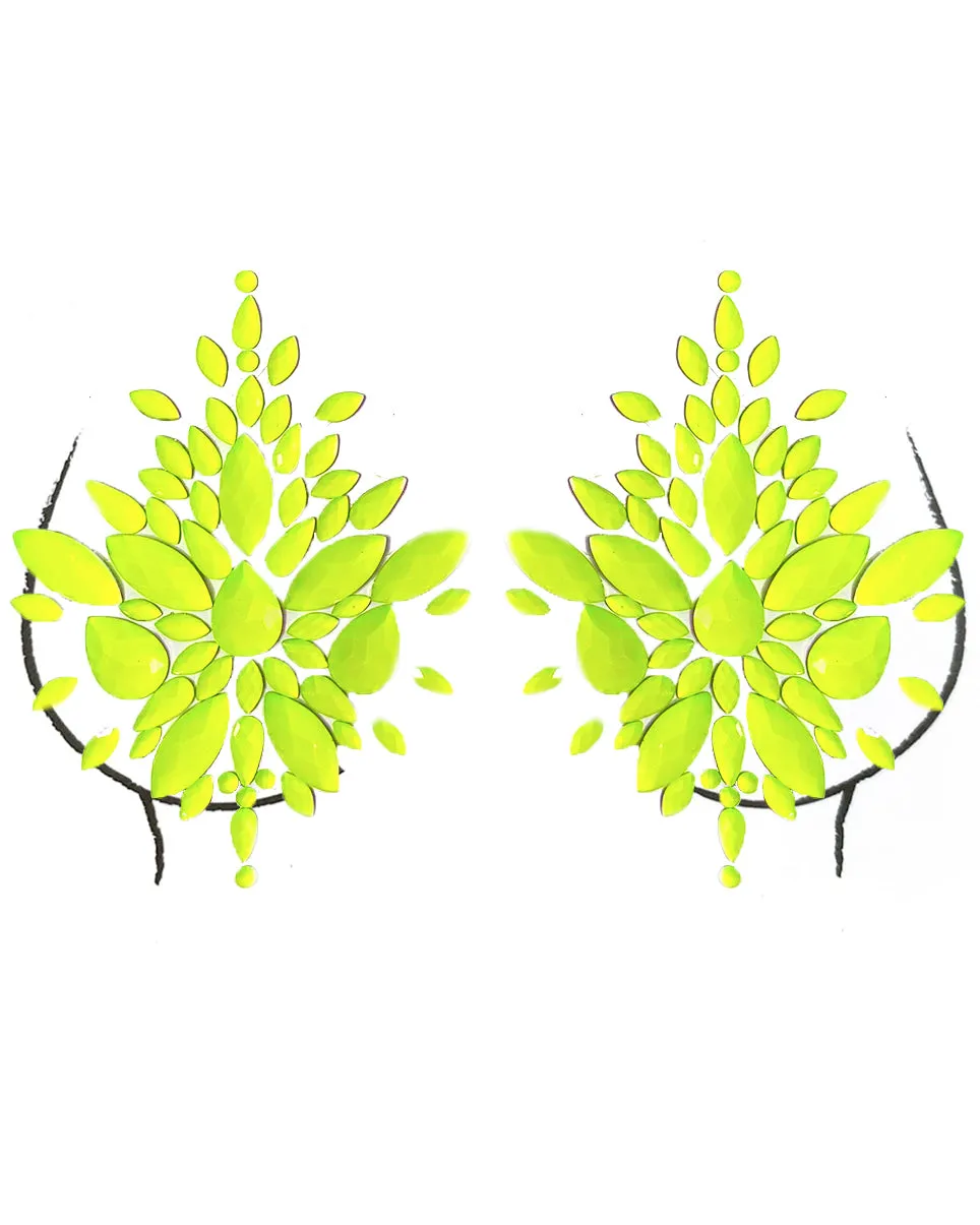 Neon Yellow Black Light Jewel Pasties